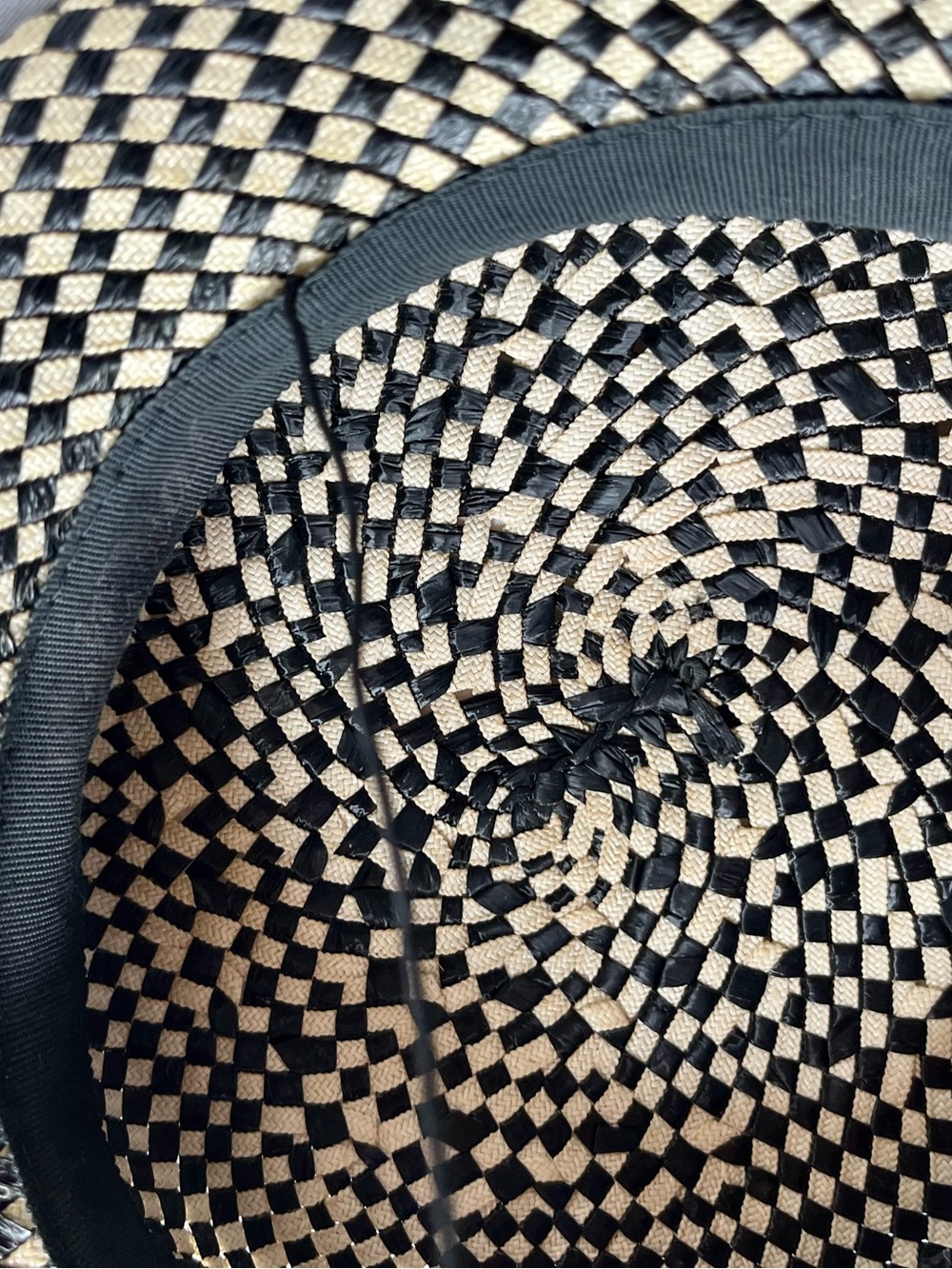 Vintage Black and Natural Woven Straw Hat - Picture 13 of 17